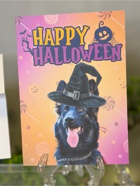 Happy Halloween German Shepherd Greeting Card Set of 15 Blank Inside 4x6